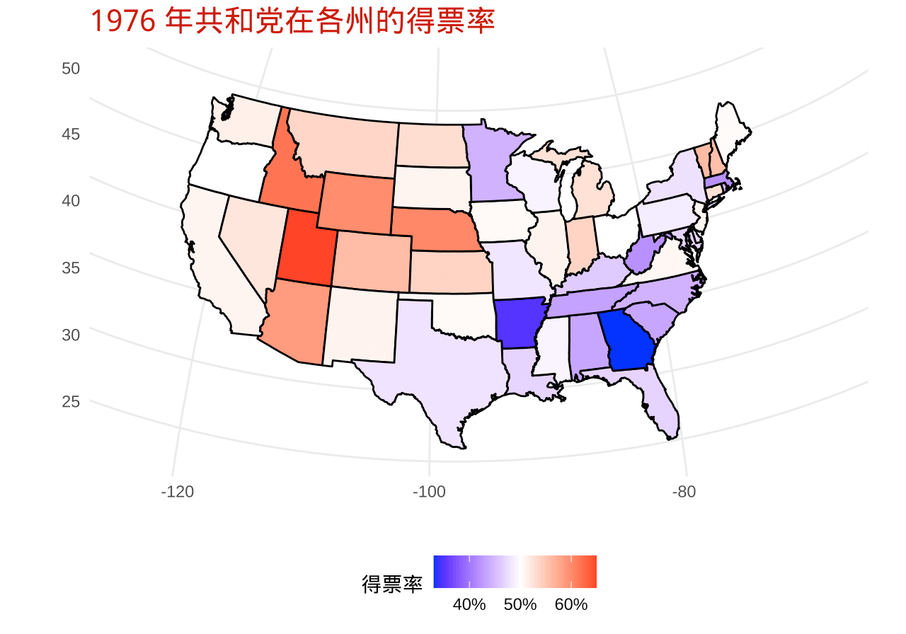 1976年共和党在各州的得票率